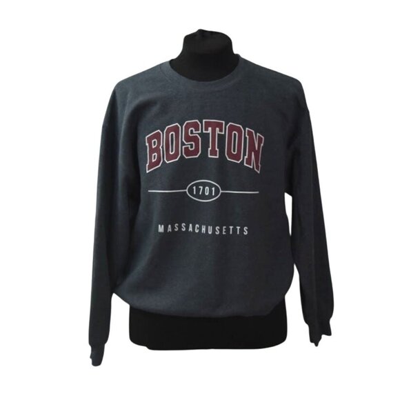 Boston Massachusetts Heavy Blend Sweatshirt Gildan Mens L Gray Cotton - Picture 1 of 6